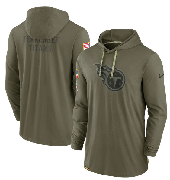 Men's Tennessee Titans 2022 Olive Salute to Service Tonal Pullover Hoodie